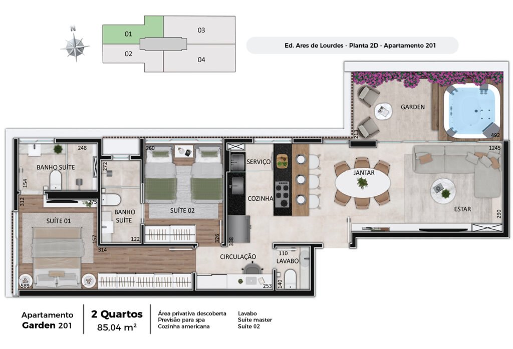Planta de apartamento no bairro Lourdes
