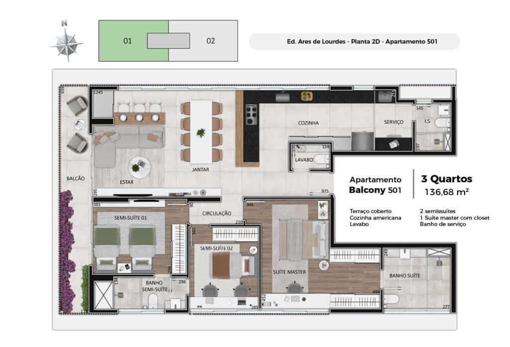 Planta de unidade tipo do Ares de Lourdes